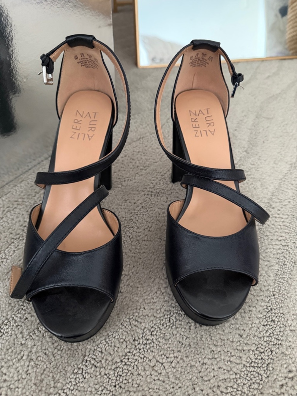 Naturalizer Black Strappy Block Heel Sandals